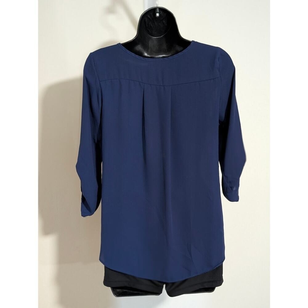 Rue21 Navy Blue Crossover Drape 3/4 Sleeve Loose Fit Blouse- Size XSmall - Picture 3 of 4